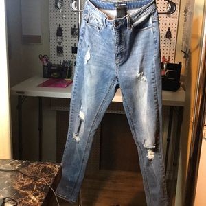 high waisted denim skinny ripped jeans